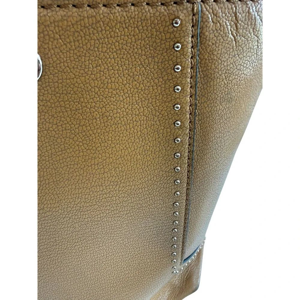 Henri Bendel Tote Bag Womens Large Tan  Studded Leather Shoulder Bag